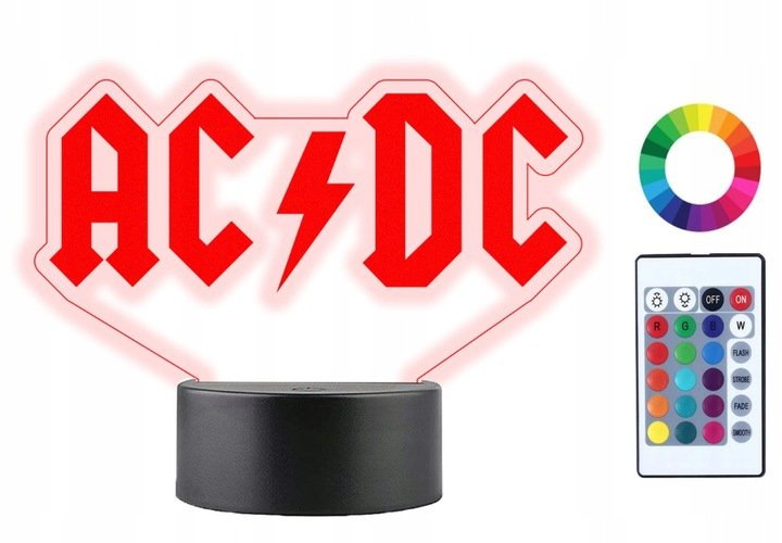 Lampka Nocna 3D Led Zespół Ac/Dc Grawer Imię Pilot