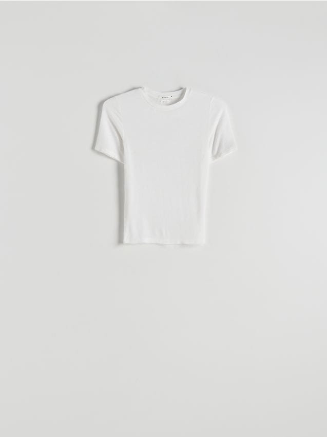 Reserved - T-shirt z wiskozą - biały
