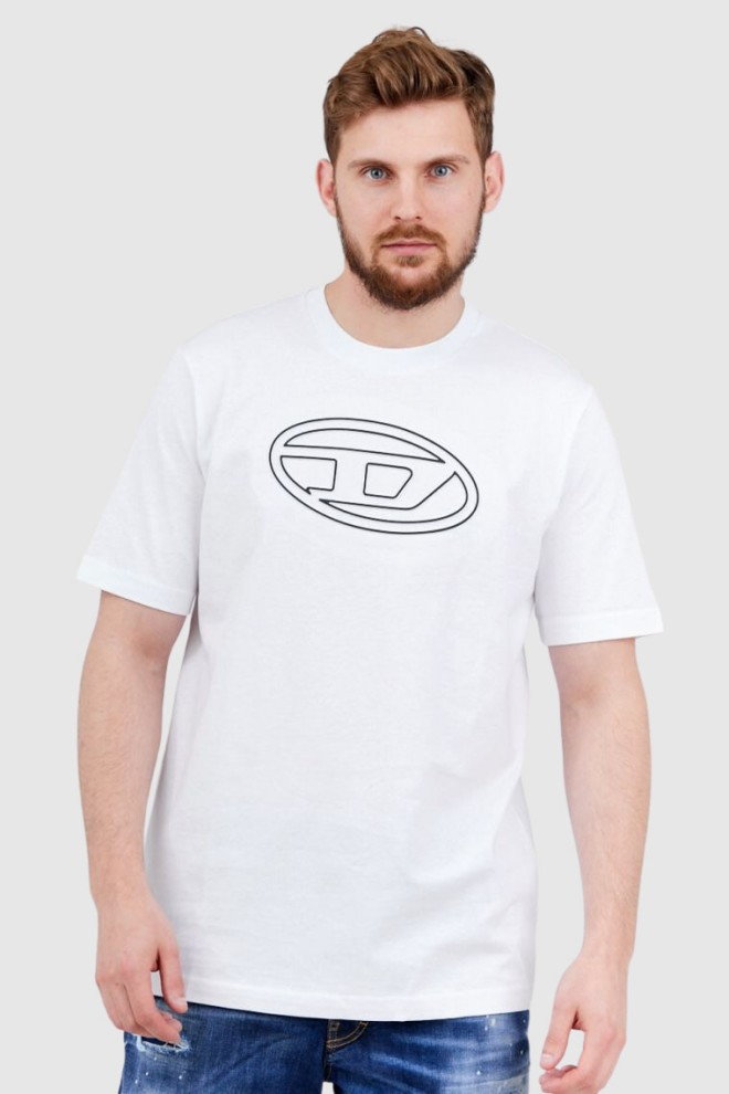 DIESEL Biały t-shirt męski z wytłaczanym logo