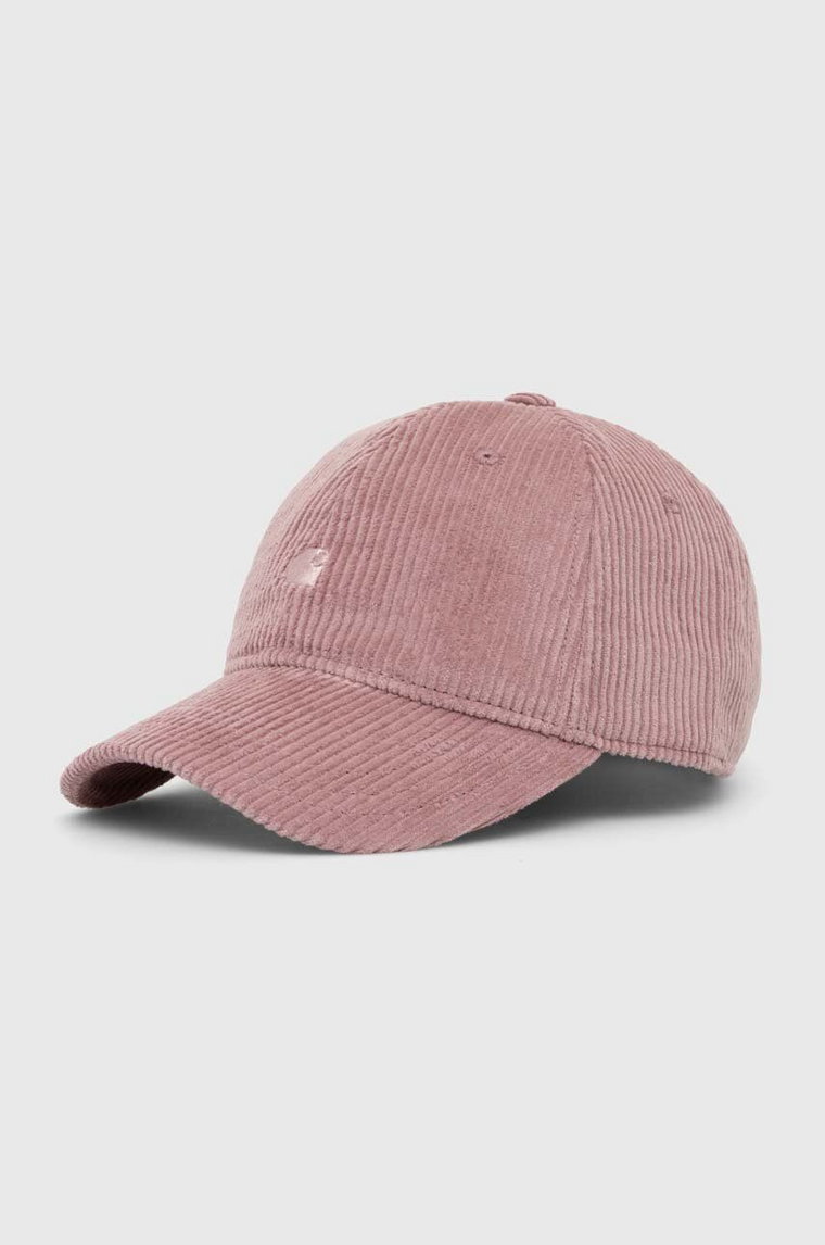 Carhartt WIP czapka z daszkiem sztruksowa Harlem Cap kolor różowy gładka I026890.1NJXX