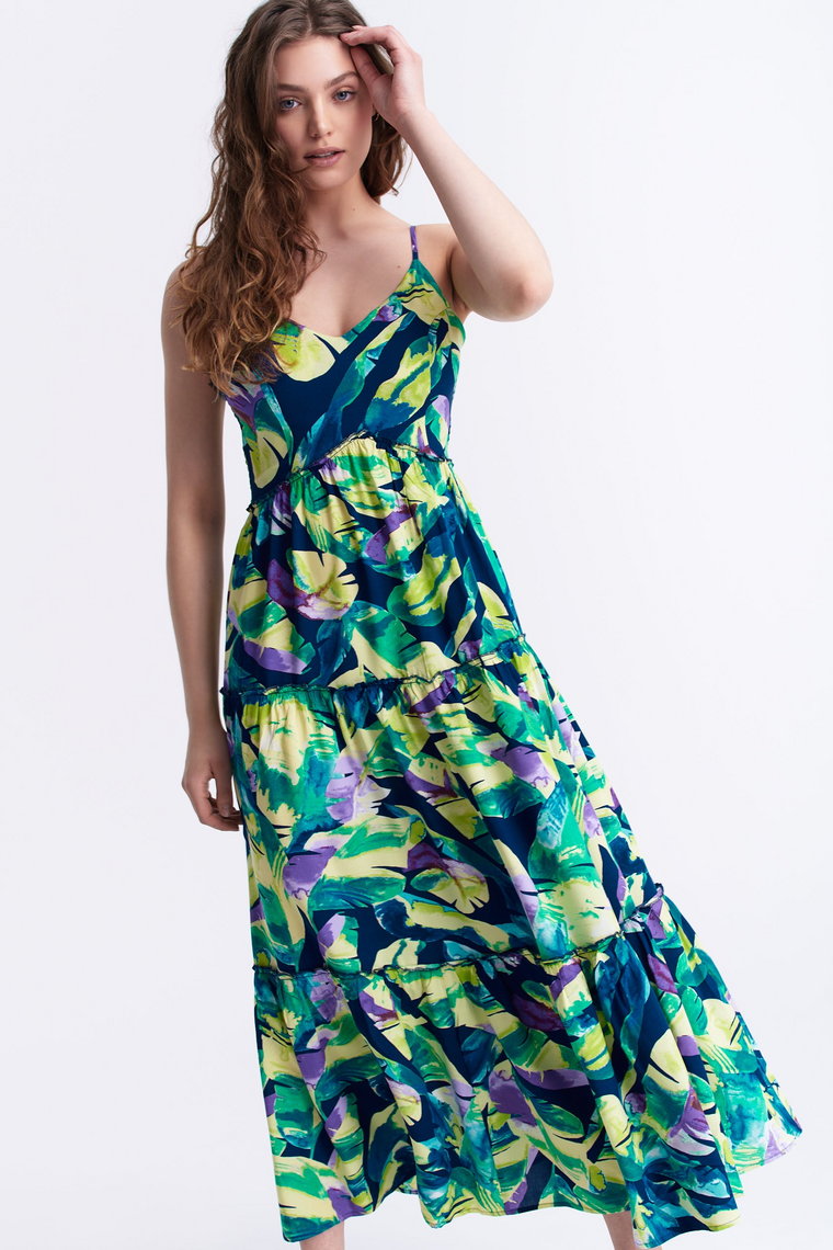 Sukienka maxi w tropikalny print