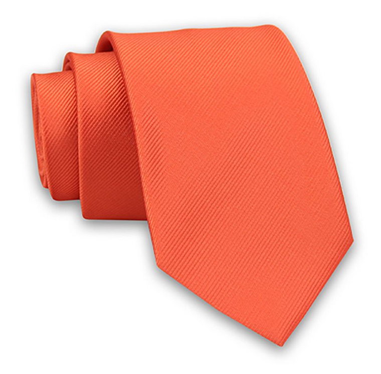 Pomarańczowy Elegancki Klasyczny Męski Krawat -Angelo di Monti- 7 cm, w Delikatne Prążki