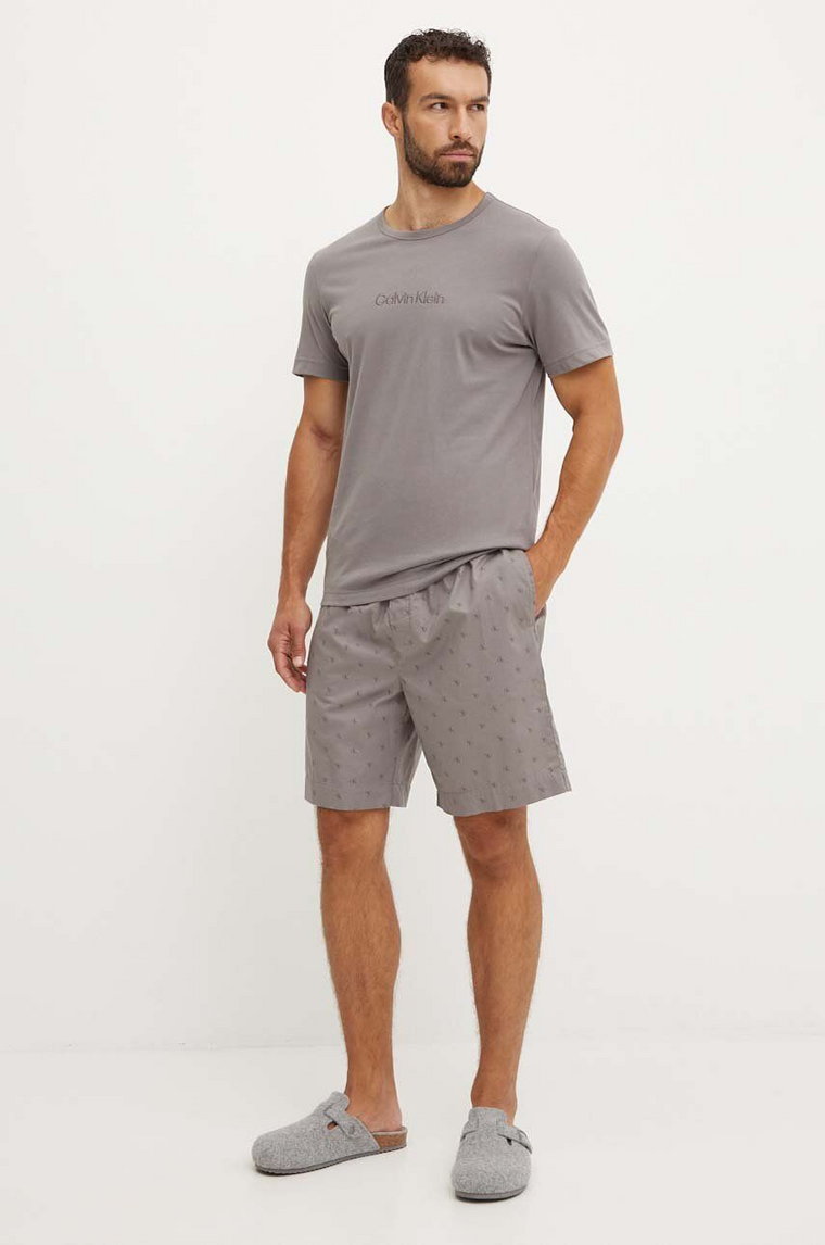 Calvin Klein Underwear piżama bawełniana kolor szary wzorzysta 000NM2752E