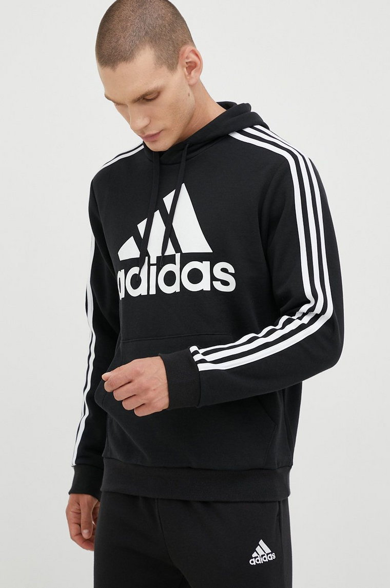 adidas bluza męska kolor czarny z kapturem z nadrukiem