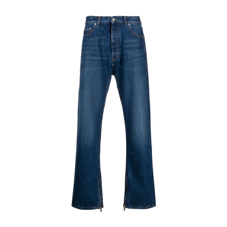 Niebieskie Jeansy z Logo Patch i Zameczkamia Kostkach Off White