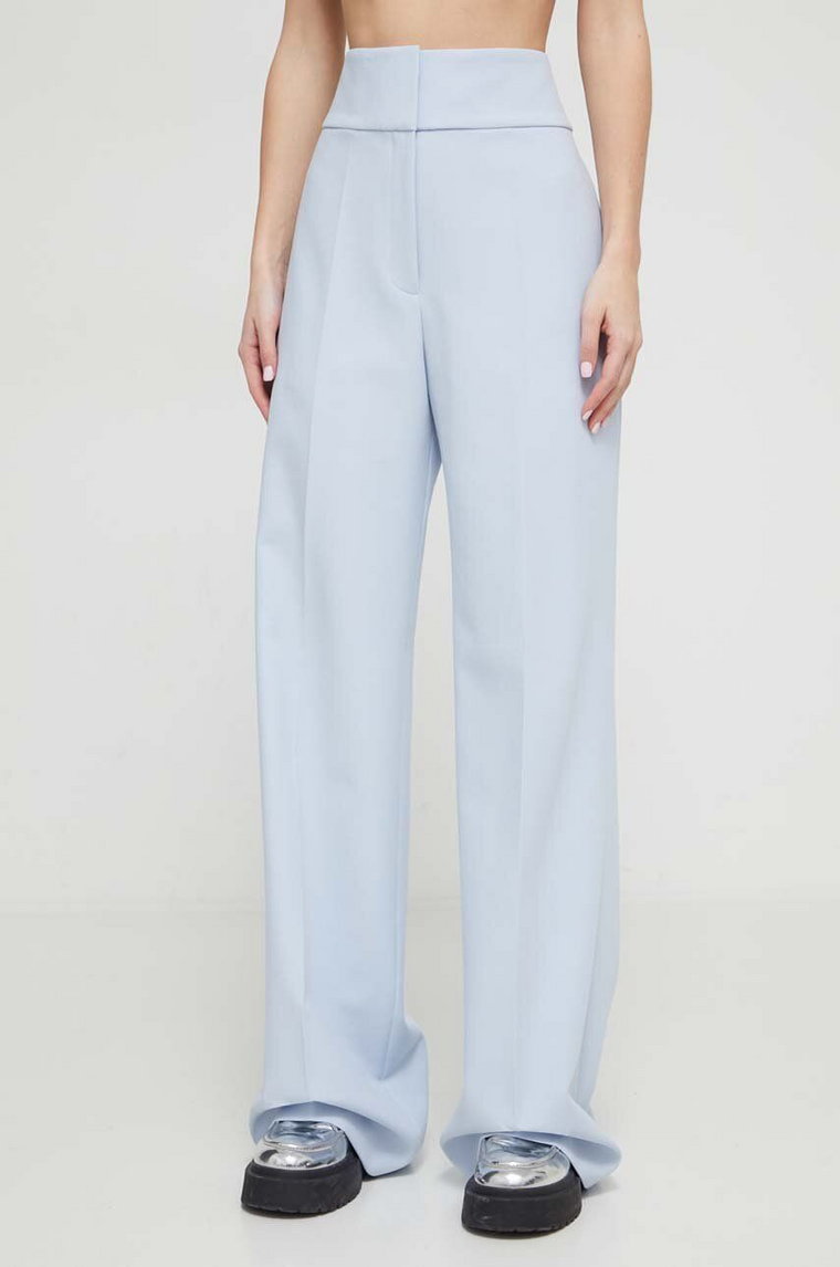 HUGO spodnie damskie kolor niebieski szerokie high waist 50513960