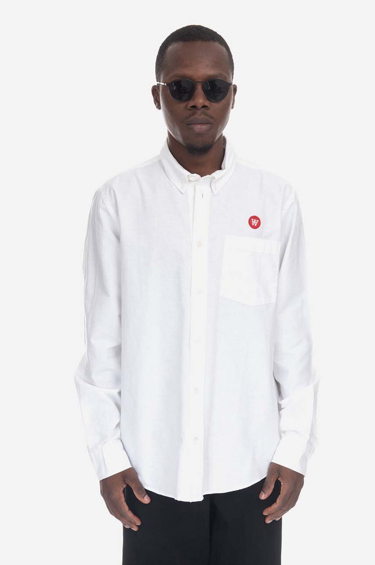 Wood Wood koszula bawełniana Tod męska kolor biały regular z kołnierzykiem button-down 10245301.1198-BRIGHTWHIT