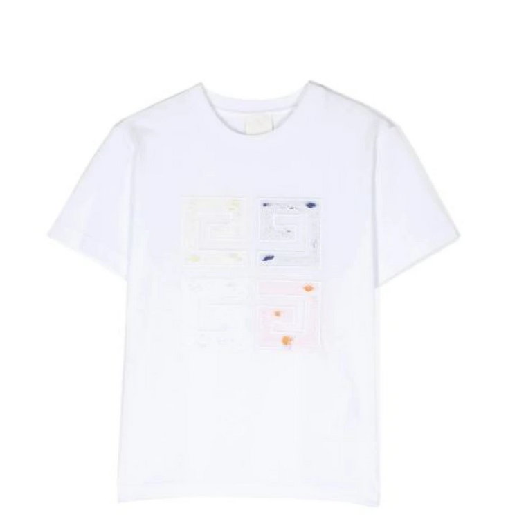 Biała i wielokolorowa bawełniana koszulka z nadrukiem logo dla dzieci Givenchy