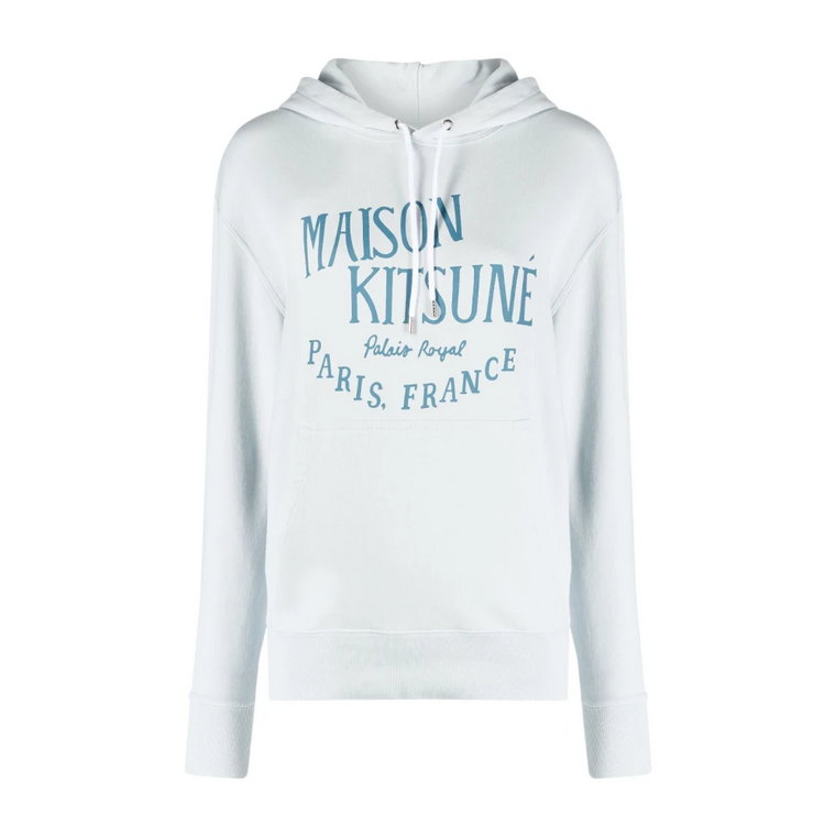 Jasnoniebieski Bawełniany Sweter z Nadrukiem Logo Maison Kitsuné