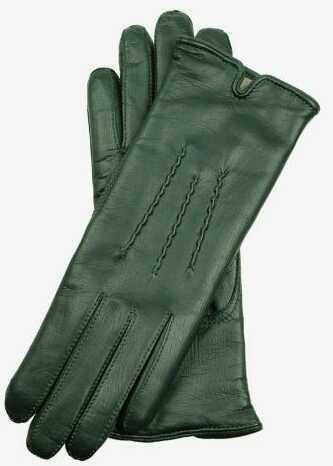 Zielone, eleganckie damskie rękawiczki skórzane - ocieplane