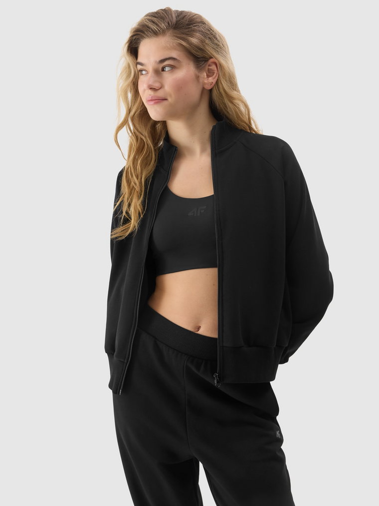 Bluza dresowa rozpinana bez kaptura z bawełną organiczną damska - czarna