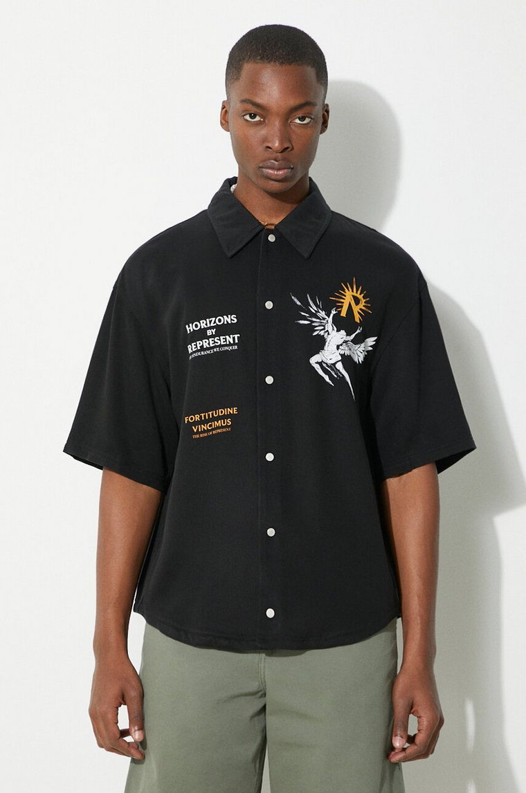 Represent koszula Icarus Ss Shirt męska kolor czarny relaxed z kołnierzykiem klasycznym MLM228.01