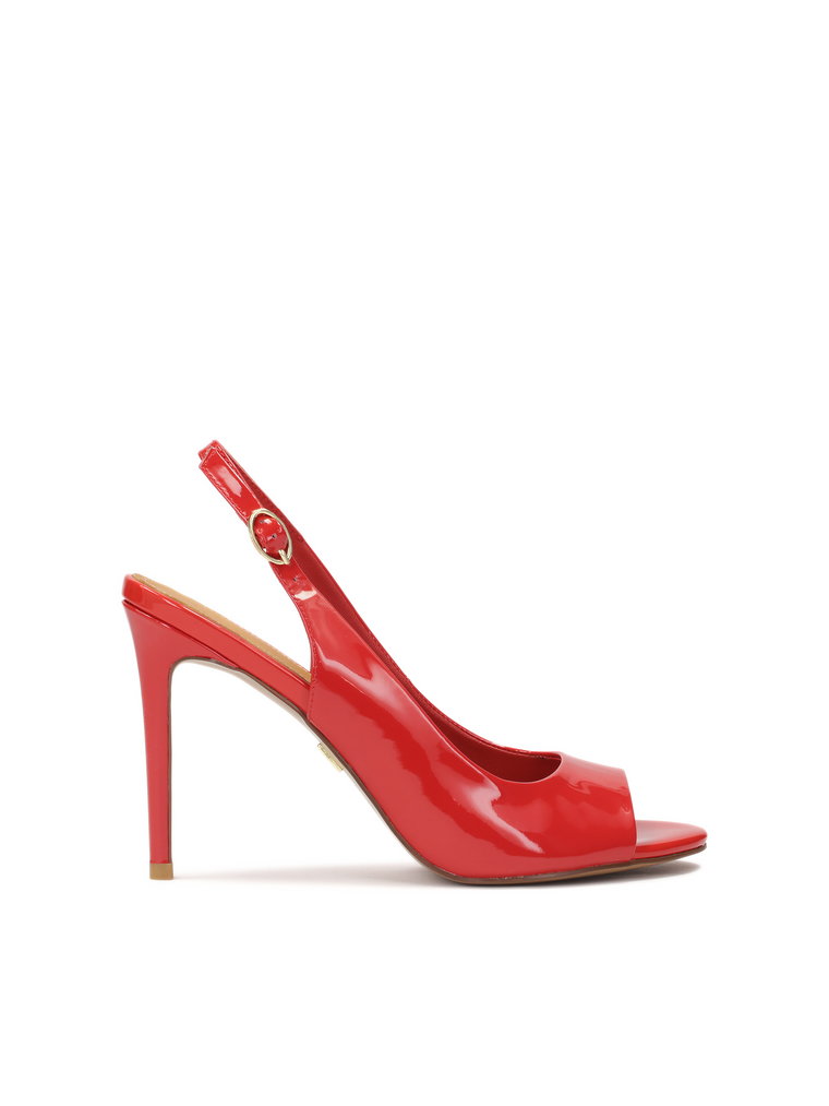 Czerwone lakierowane sandały z paskiem za kostkę