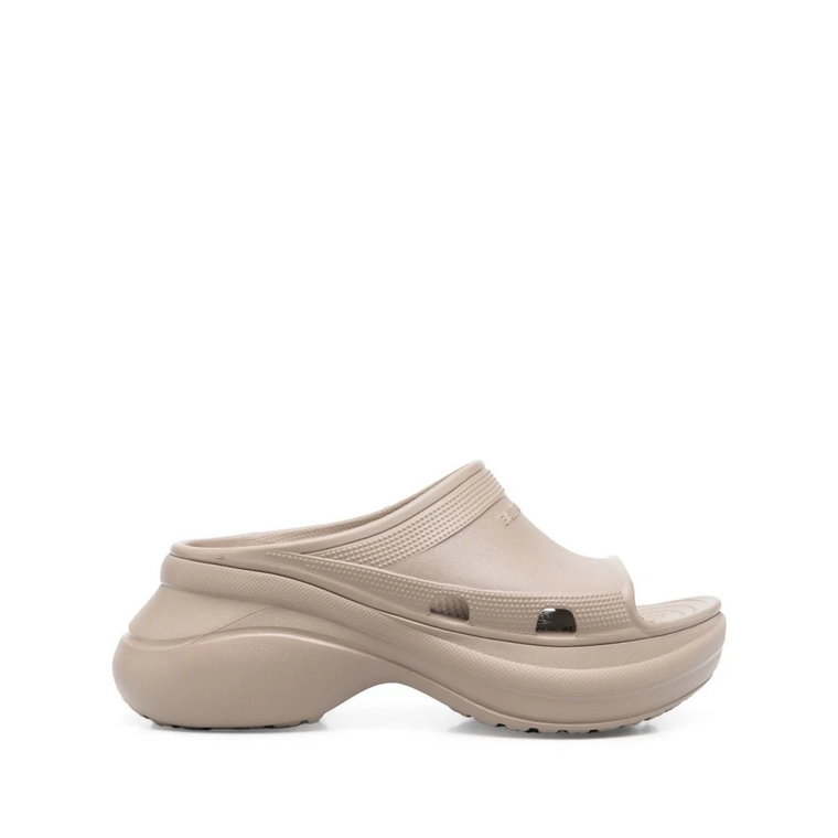 Beige Crocs Platform Pool Slides Balenciaga