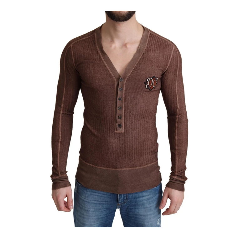 Brown Logo Button Cardigan V-neck Sweater Dolce & Gabbana