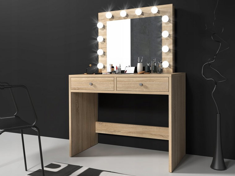 Toaletka kosmetyczna do sypialni z lustrem i oświetleniem Mega 12 LED dąb sonoma