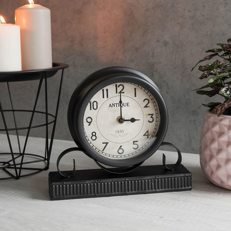 Zegar stołowy metalowy na biurko komodę szafkę stół czarny retro vintage 23 cm kod: O-569264