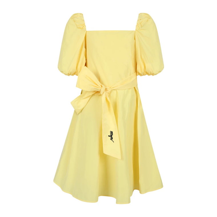 Żółta Sukienka z Tafty i Bufiastymi Rękawami Msgm