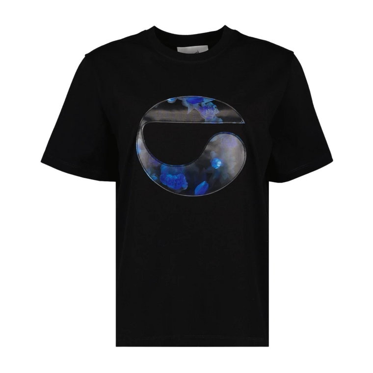 Holograficzny Oversize T-shirt z kwiatowym logo Coperni