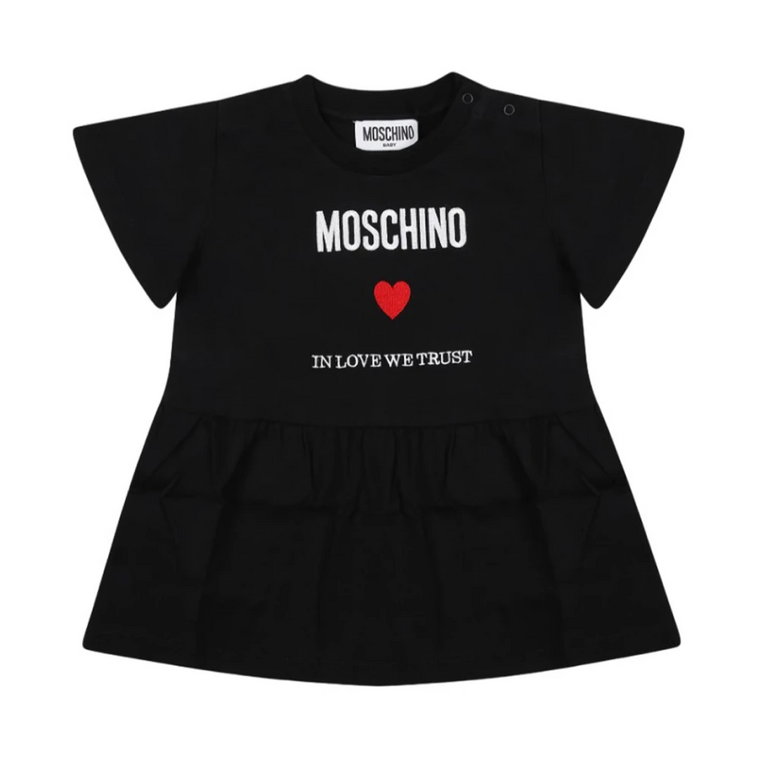 Czarna Bawełniana Sukienka Dla Dzieci Moschino