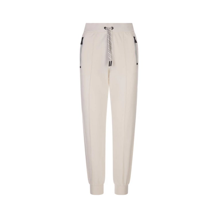 Białe bawełniane spodnie dresowe z fuksjowym sznurkiem w talii Moncler