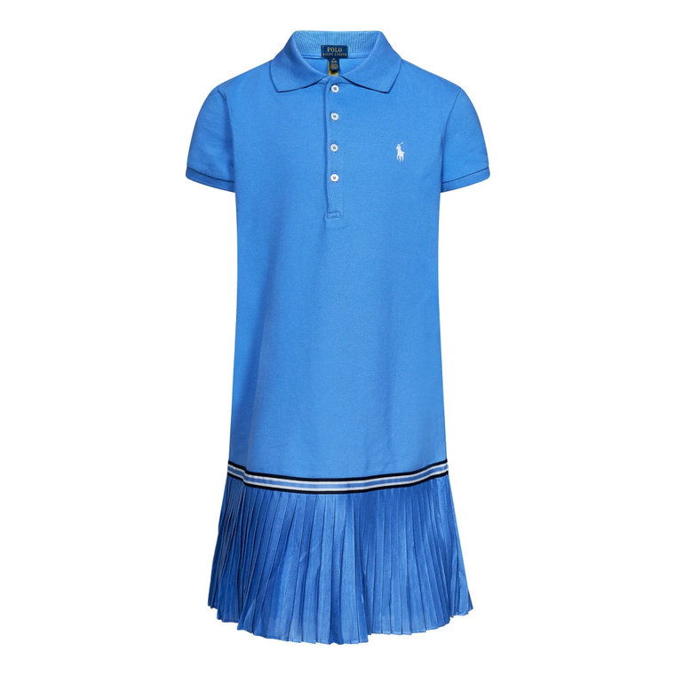 Niebieska Sukienka Polo z Haftowanym Logo Polo Ralph Lauren