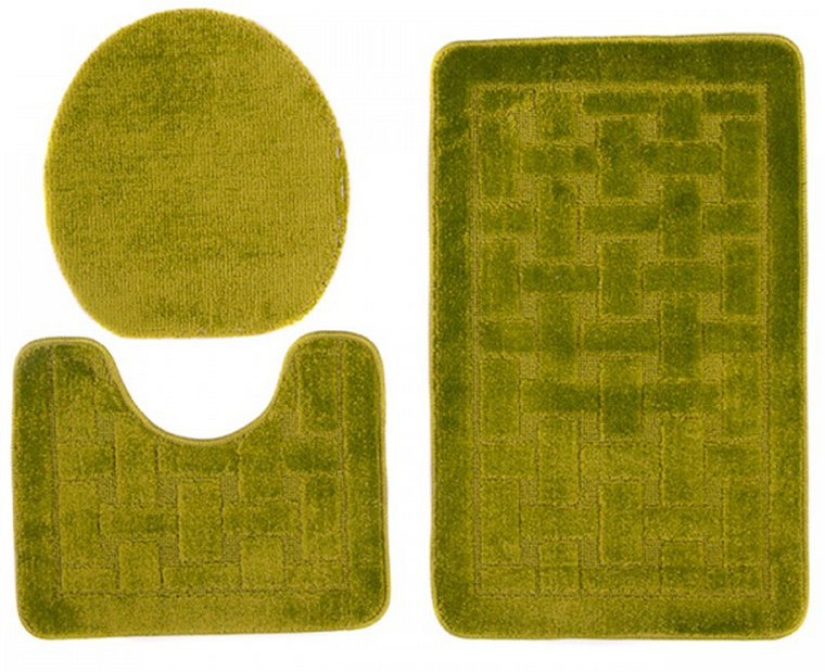 Stylowy zielony komplet dywaników łazienkowych w kratę - Deso 4X