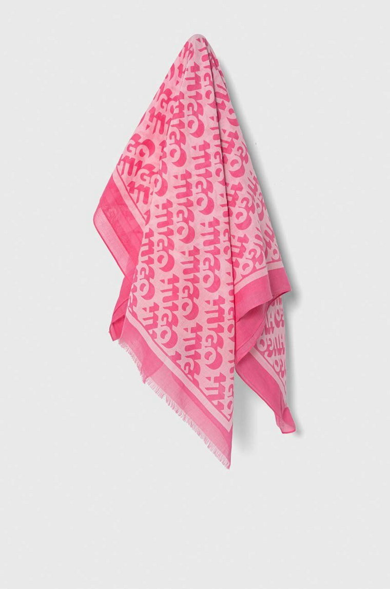 HUGO szal bawełniany kolor różowy wzorzysty 50514001