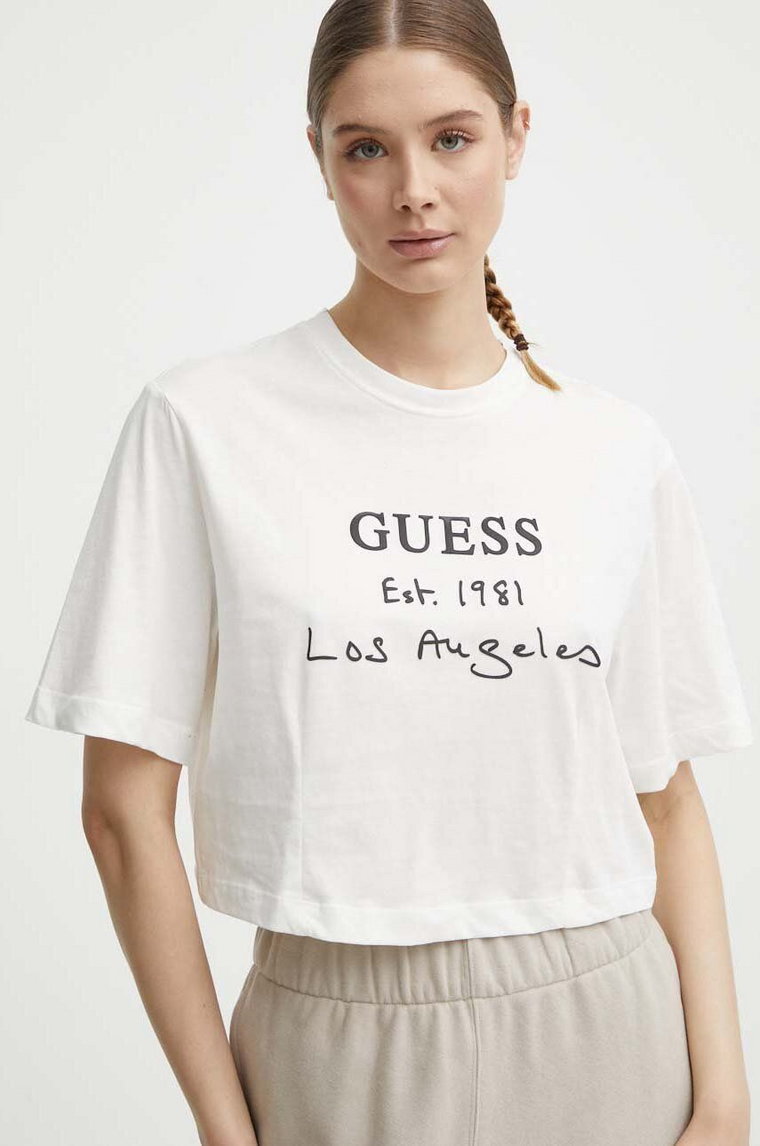 Guess t-shirt bawełniany DAKOTA damski kolor beżowy V4GI13 JA914