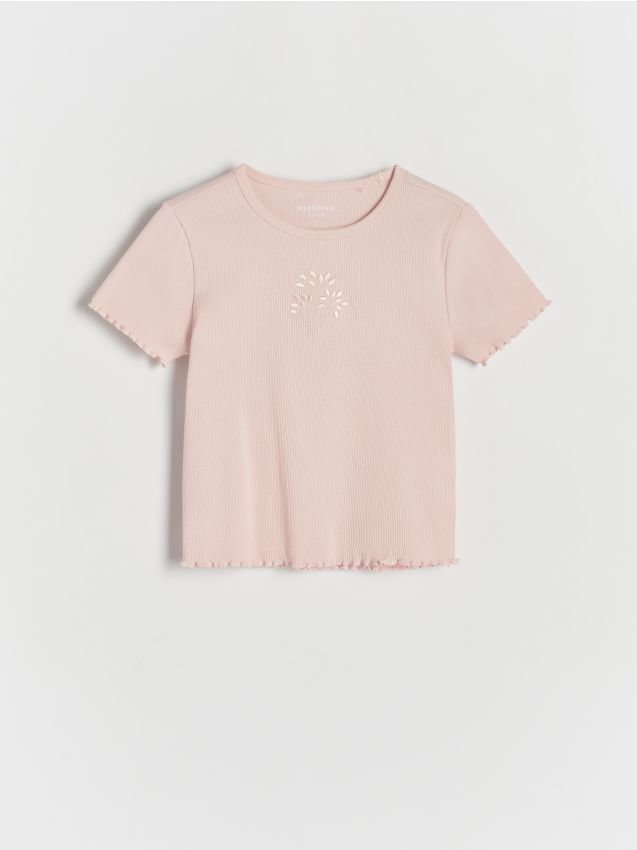 Reserved - T-shirt z haftem - brudny róż