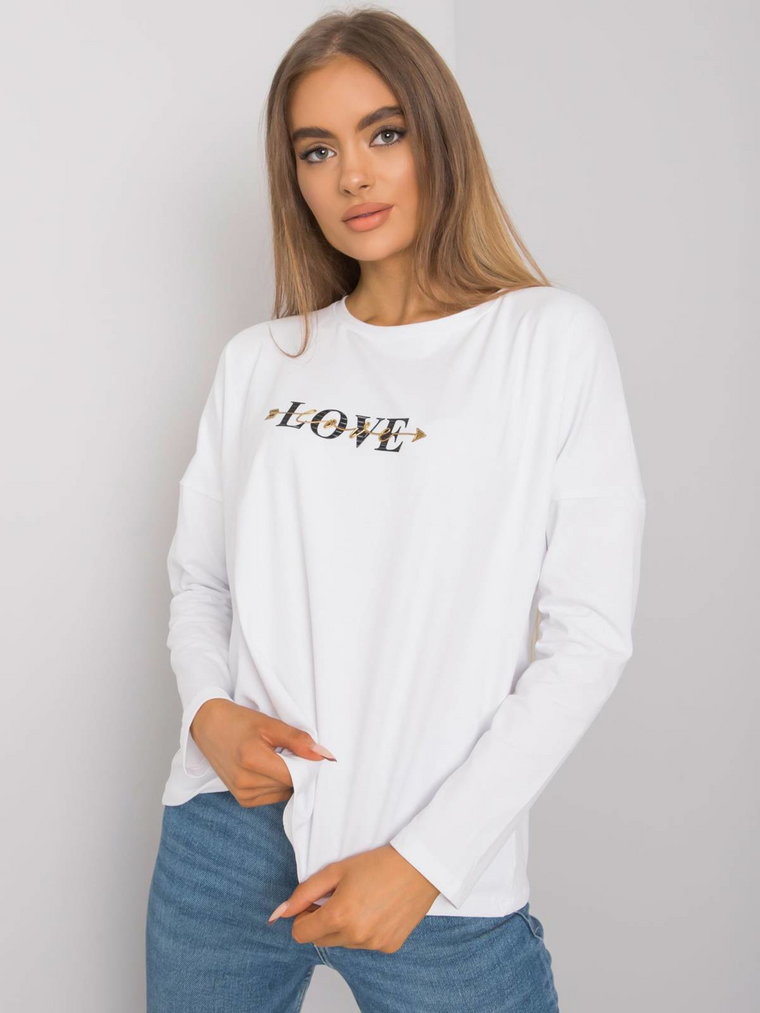 Bluzka longsleeves biały casual dekolt okrągły rękaw długi