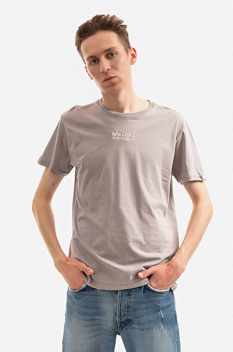 Alpha Industries t-shirt bawełniany kolor szary gładki 118529.643-SZARY