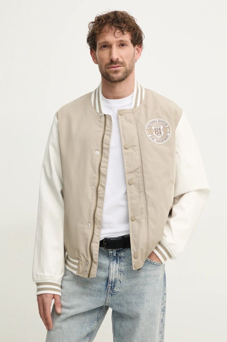 Guess kurtka bomber VARSITY męski kolor beżowy przejściowa oversize M5RL19 WGU82