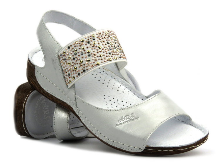 Wygodne sandały damskie skórzane - Waldi 0546, srebrne