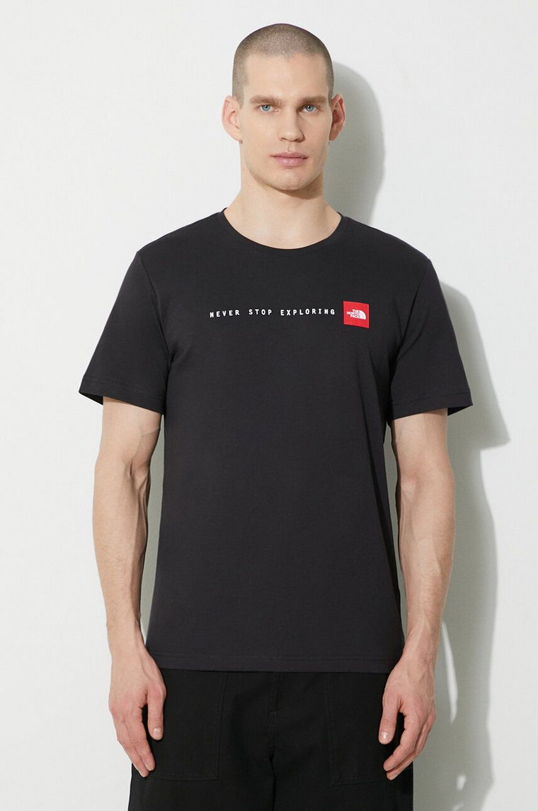 The North Face t-shirt bawełniany M S/S Never Stop Exploring Tee męski kolor czarny z nadrukiem NF0A87NSJK31