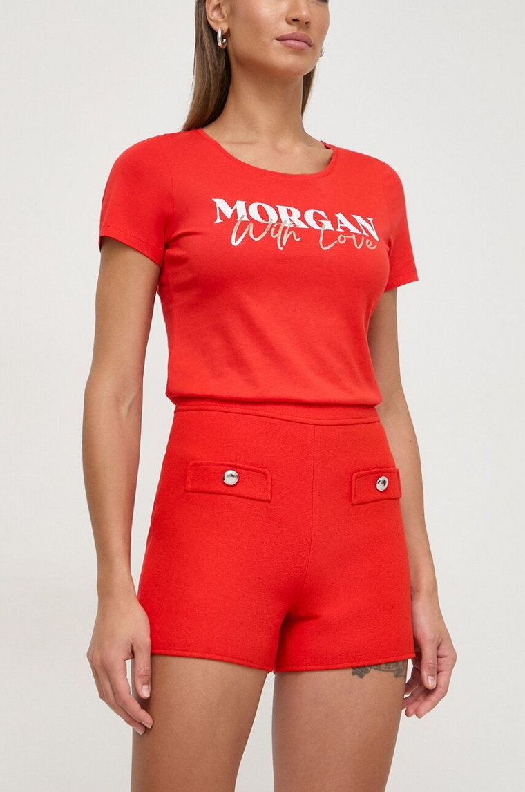 Morgan szorty SHLOLA damskie kolor czerwony gładkie high waist