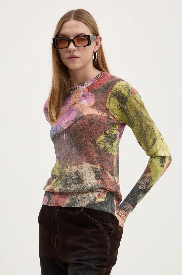 Desigual sweter z domieszką lnu CAMO PETALS lekki 24WWJF75