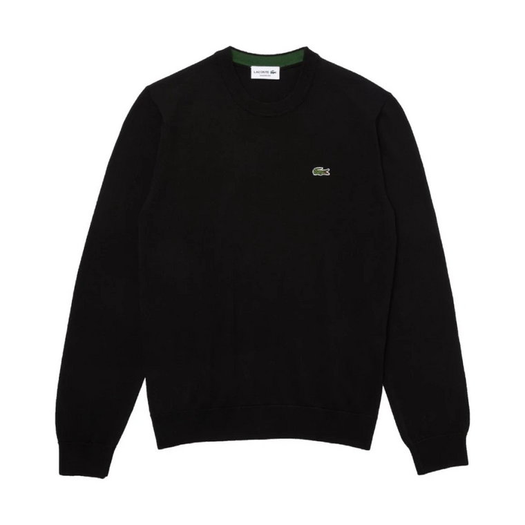 Czarny Bawełniany Sweter z Okrągłym Dekoltem Lacoste