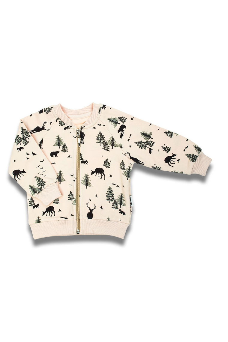 Bawełniana beżowa bluza chłopięca z motywem leśnym