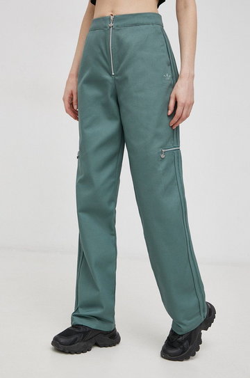 adidas Originals Spodnie bawełniane HE4737 damskie kolor zielony proste high waist