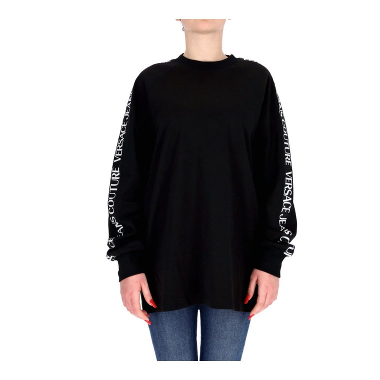 Umorne Bluza Zrepy z logo drukowania w górę Women Versace 73Hah6b2-J0005 Czarna Versace Jeans Couture