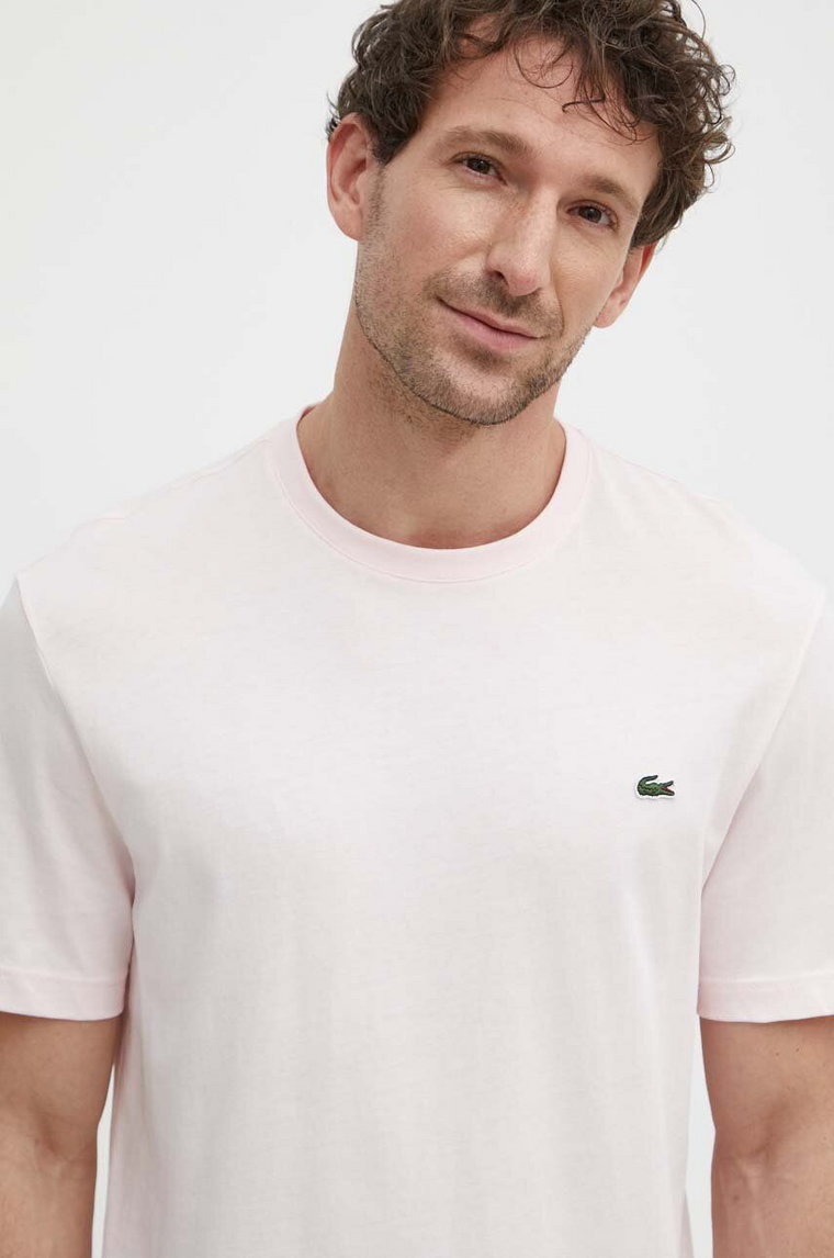 Lacoste t-shirt bawełniany kolor różowy gładki