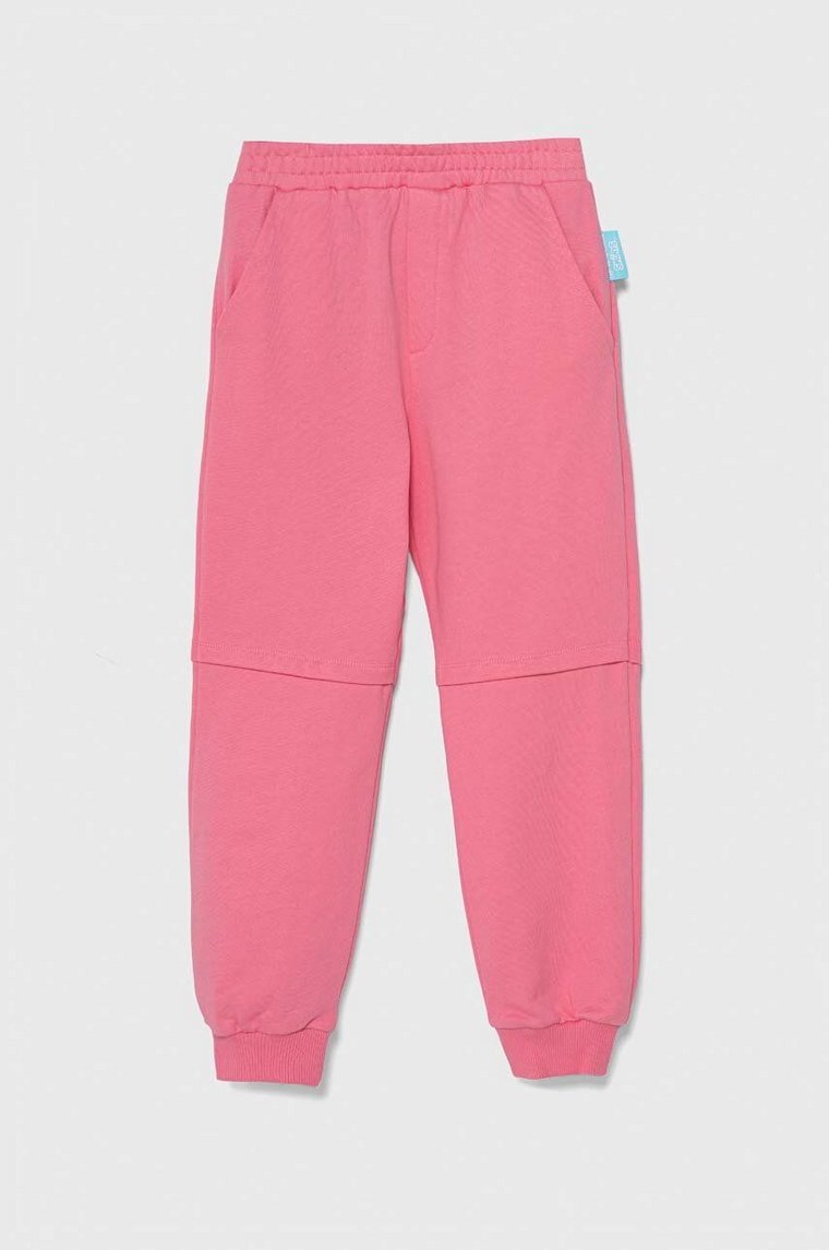 Emporio Armani spodnie dresowe bawełniane dziecięce x The Smurfs kolor różowy gładkie