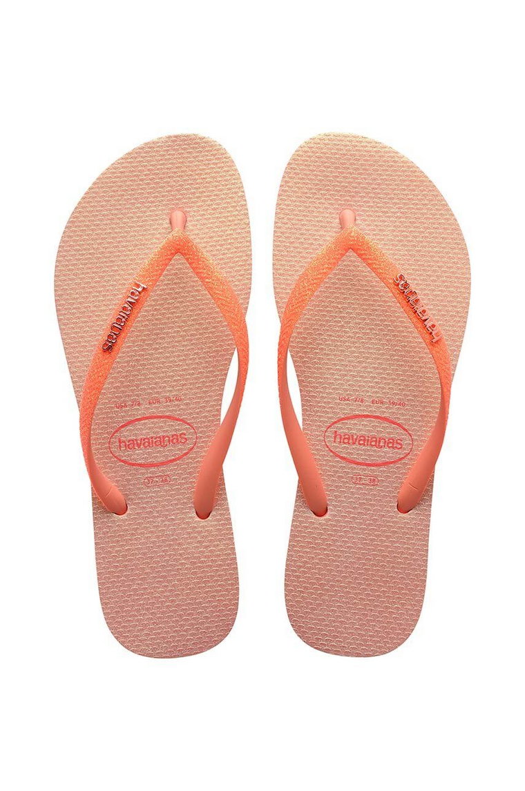 Havaianas japonki SLIM GLITTER IRIDESCENT damskie kolor pomarańczowy na płaskim obcasie 4148922.5567