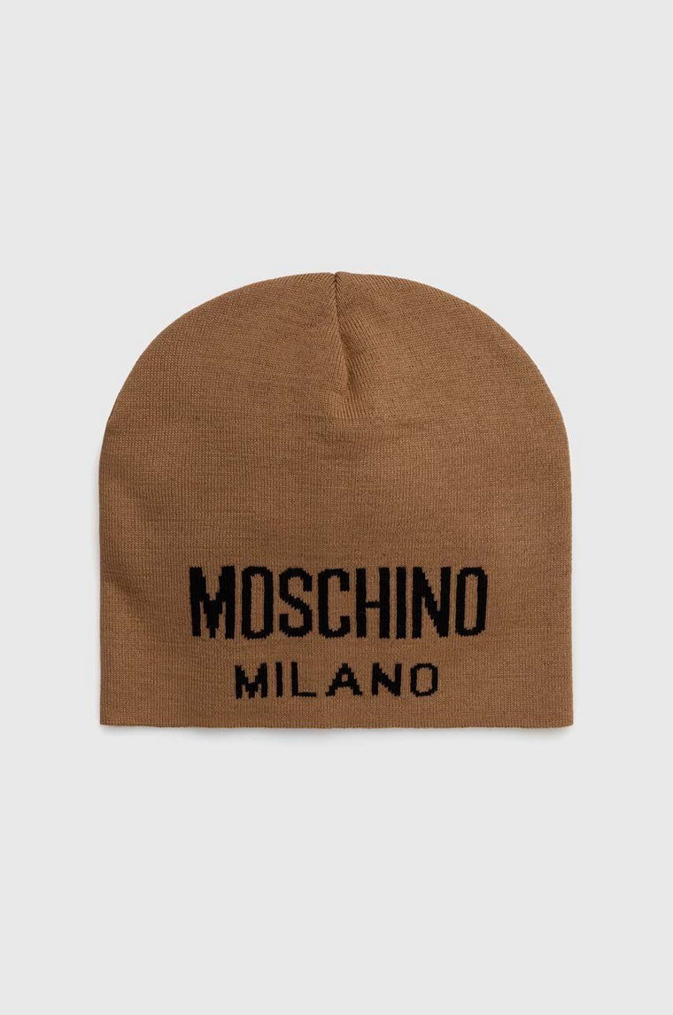 Moschino czapka wełniana kolor brązowy z cienkiej dzianiny wełniana M5802 60016