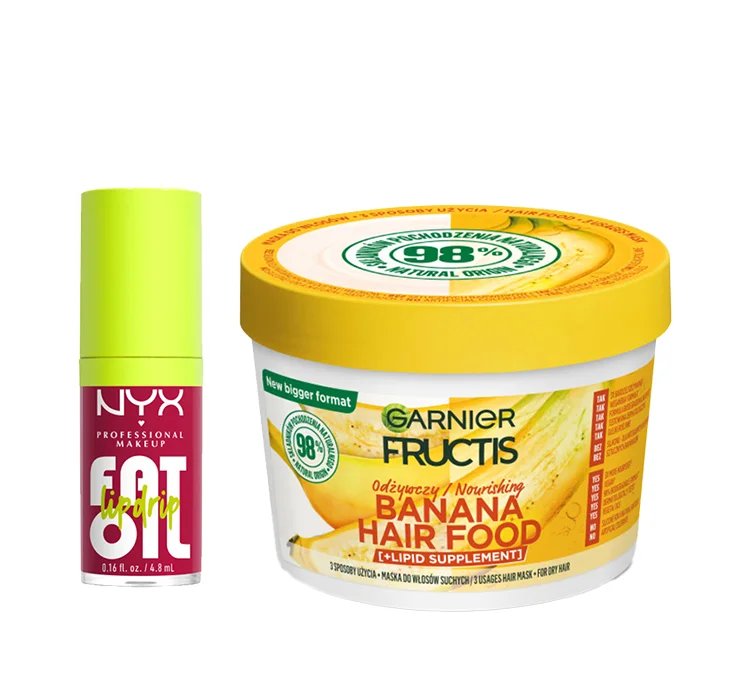 GARNIER FRUCTIS HAIR FOOD BANANA MASKA DO WŁOSÓW + NYX PROFESSIONAL MAKEUP FAT OIL BŁYSZCZYK