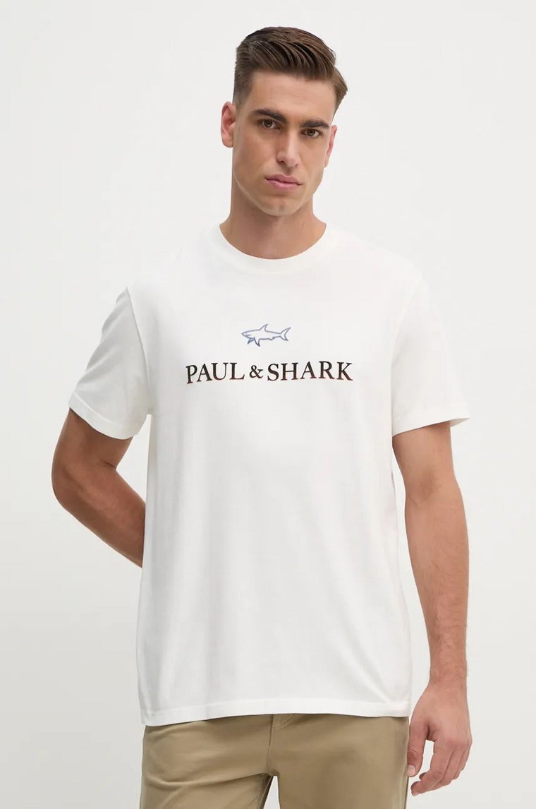 Paul&Shark t-shirt bawełniany męski kolor biały z nadrukiem 14311604