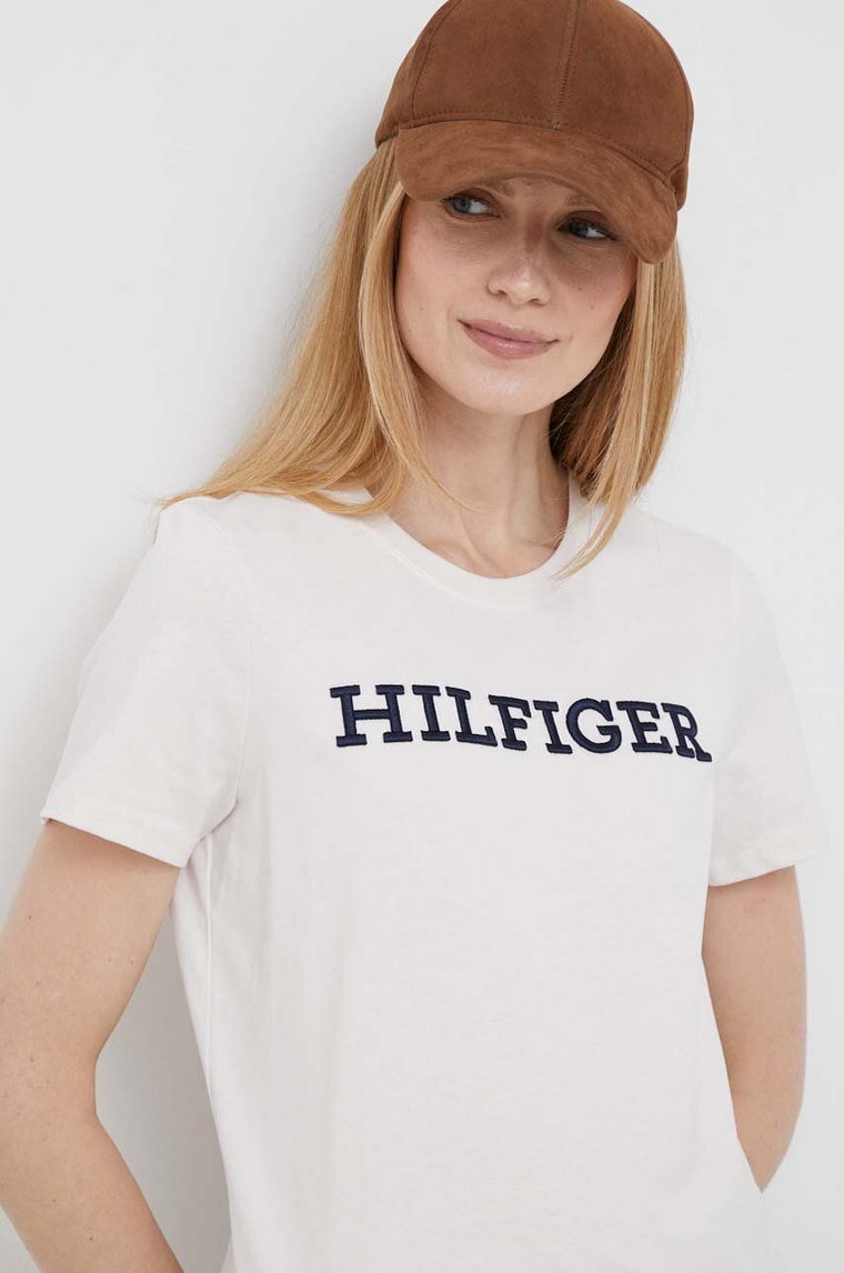 Tommy Hilfiger t-shirt bawełniany kolor beżowy