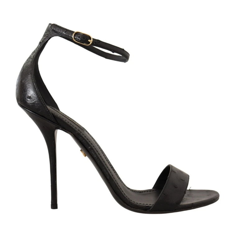 Czarne Sandały na Obcasie z Paskiem wokół kostki Dolce & Gabbana