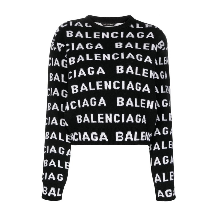 Czarny Sweter z Logo Intarsia Balenciaga